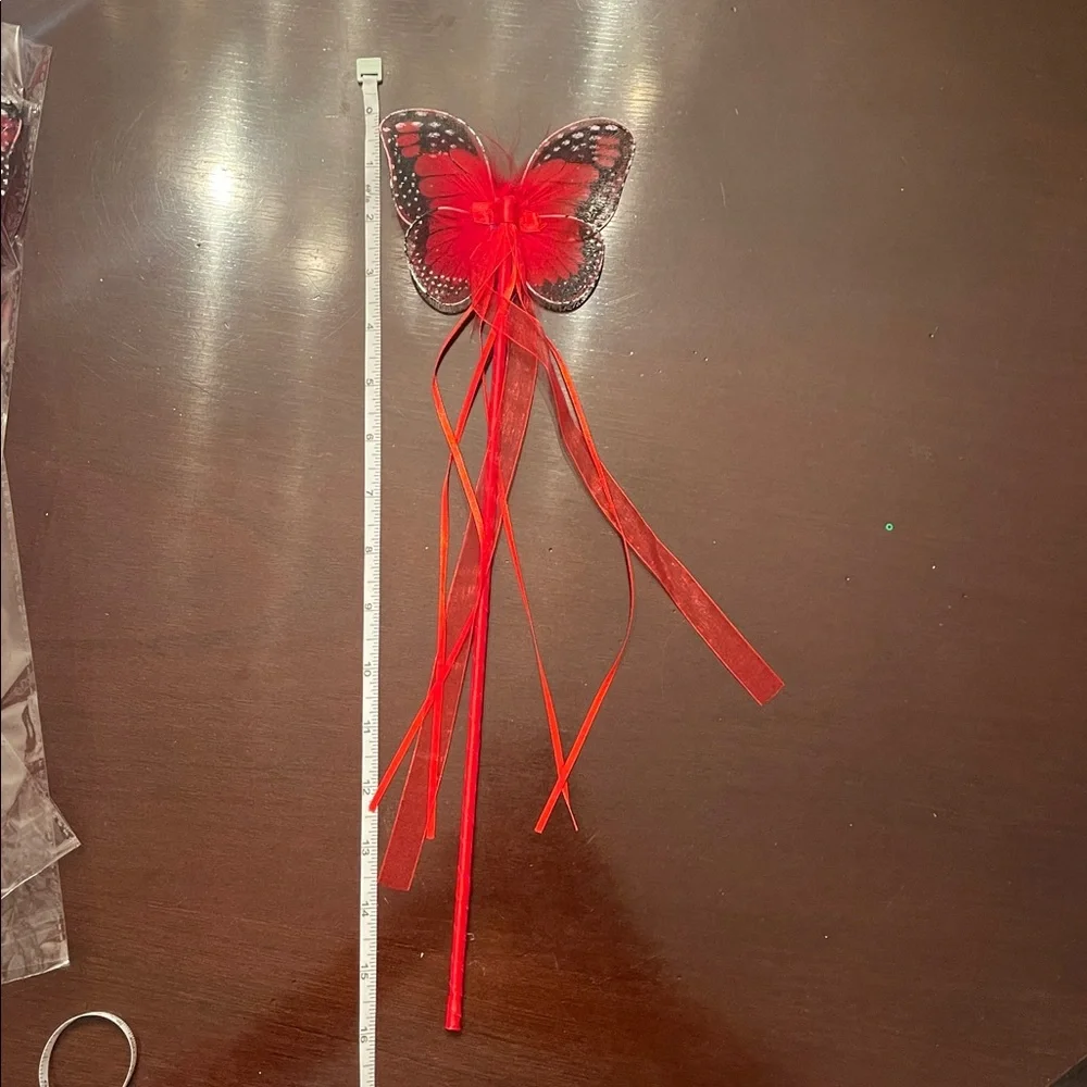 Red butterfly Fairy Wand Party Favors with Maribou and ribbons set of 20
